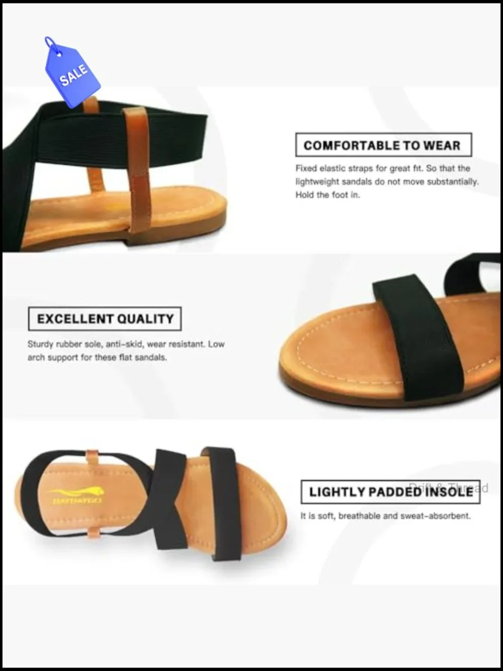 Flat Gladiator Sandals with Arch Support Slip On Comfort Casual